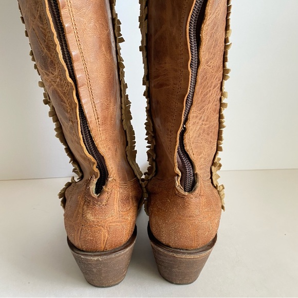 Corral Tall Boots Indie Bohemian Boho Chic Western Fringe Brown Leather 7.5 - Picture 6 of 16